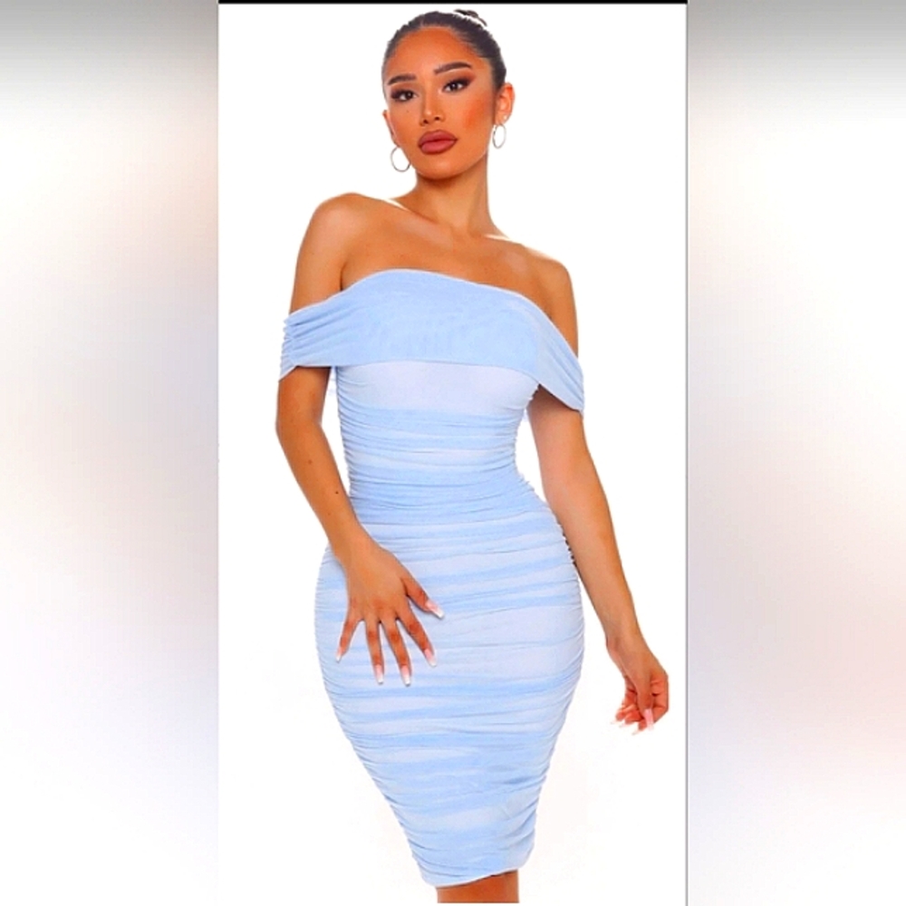 Fashion Nova Light Blue Strapless Dress Size S NWT - Picture 3 of 8